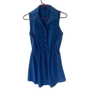 BEBOP WOMENS BLUE SLEEVELESS DRESS BUTTONS UP WITH TIE AT WAIST SIZE SMALL